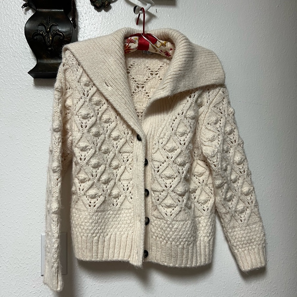 Zara Cream Button-Up Knit Sweater